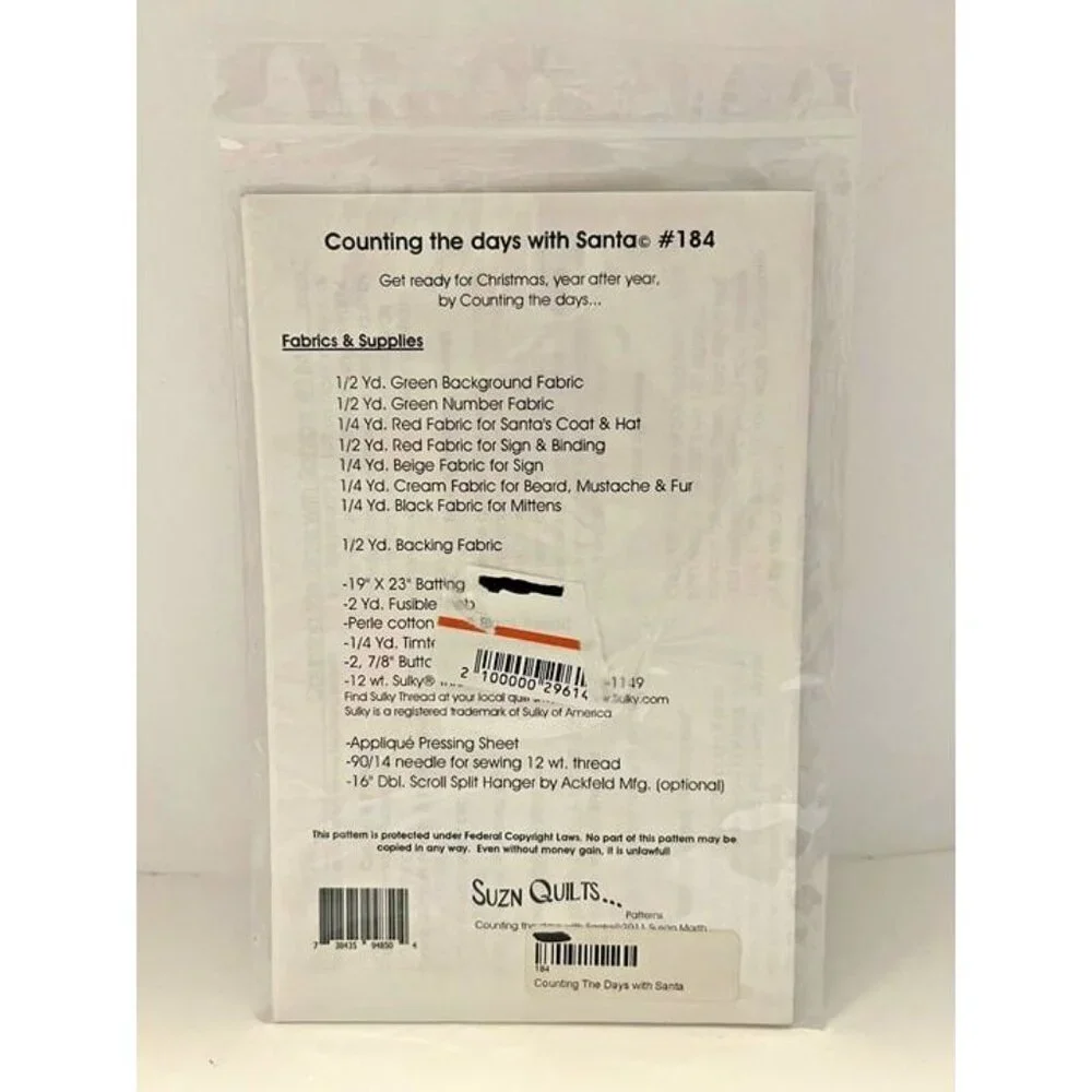 New SUZN QUILTS Sewing Stitch Kit Counting the Days w Santa Christmas Advent DIY